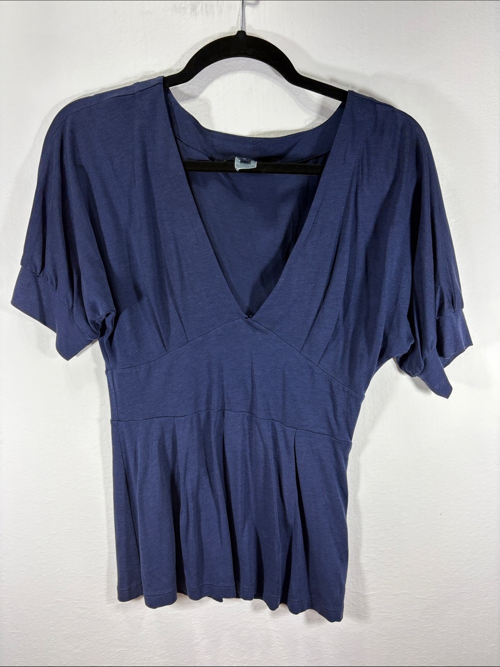 French Connection Navy Deep V-Neck Flutter Sleeve Top